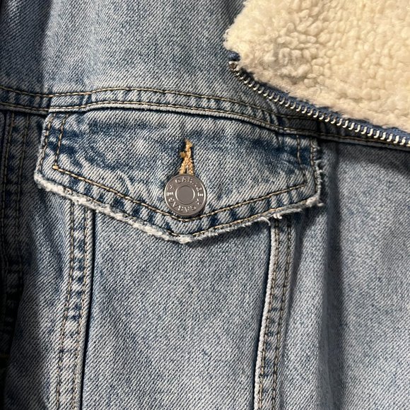 Garage Sherpa Fur Denim Aviator Crop Jacket - Picture 5 of 7